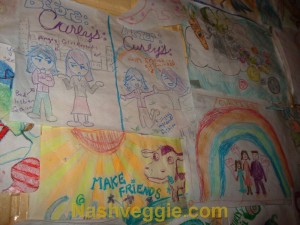 Customer decorated walls at Curly's Vegetarian Lunch
